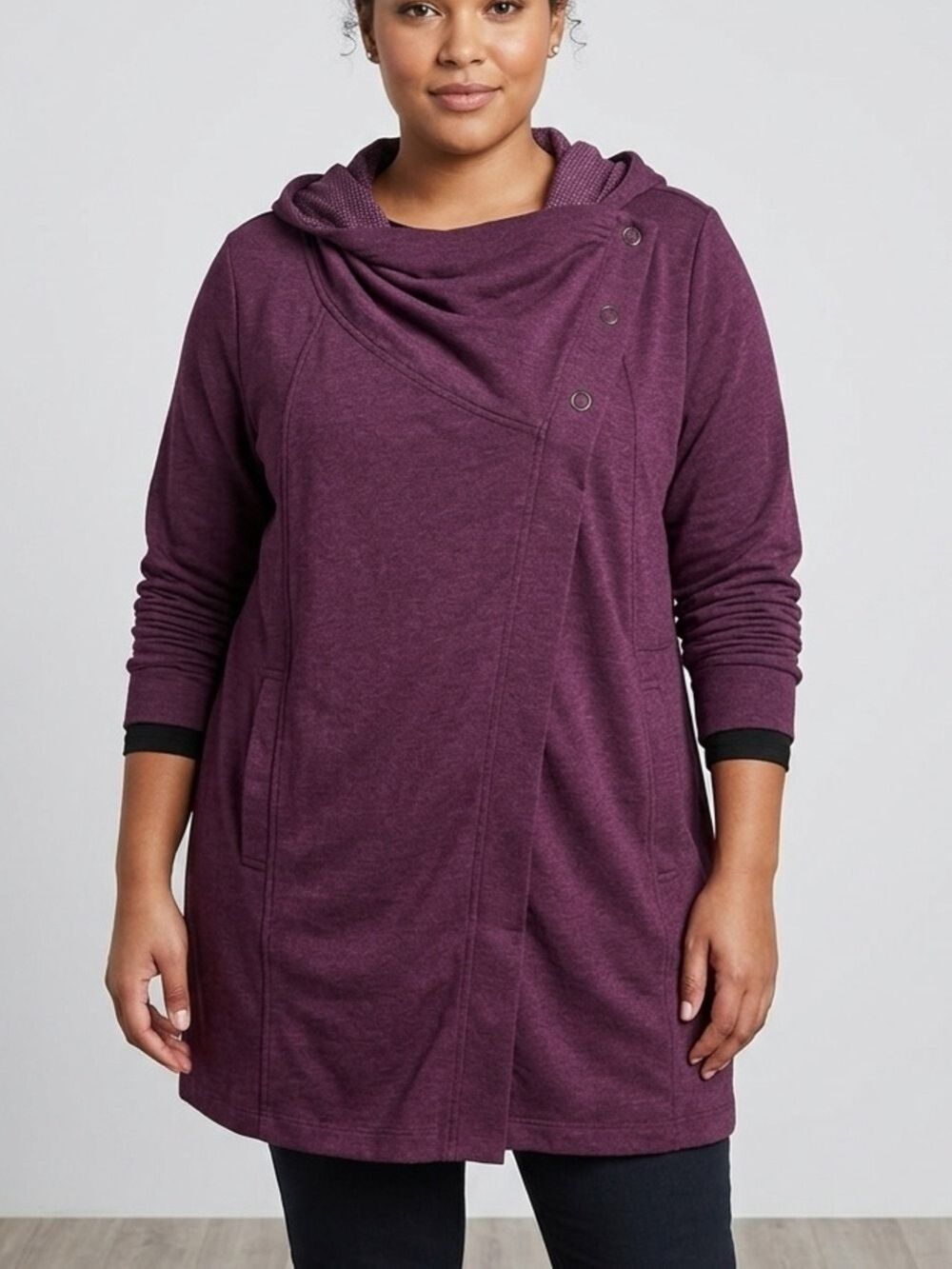 DENVER HAYES Wrap Collared Jacket Cardigan in Plum 2X